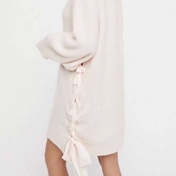 Free people like new lace up light pink sweater - Picture 4 of 12